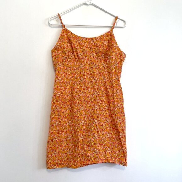 WILD FABLE Sleeveless Woven Bodycon Dress Orange Red Floral Mini Cotton Y2K 90s - Picture 2 of 15